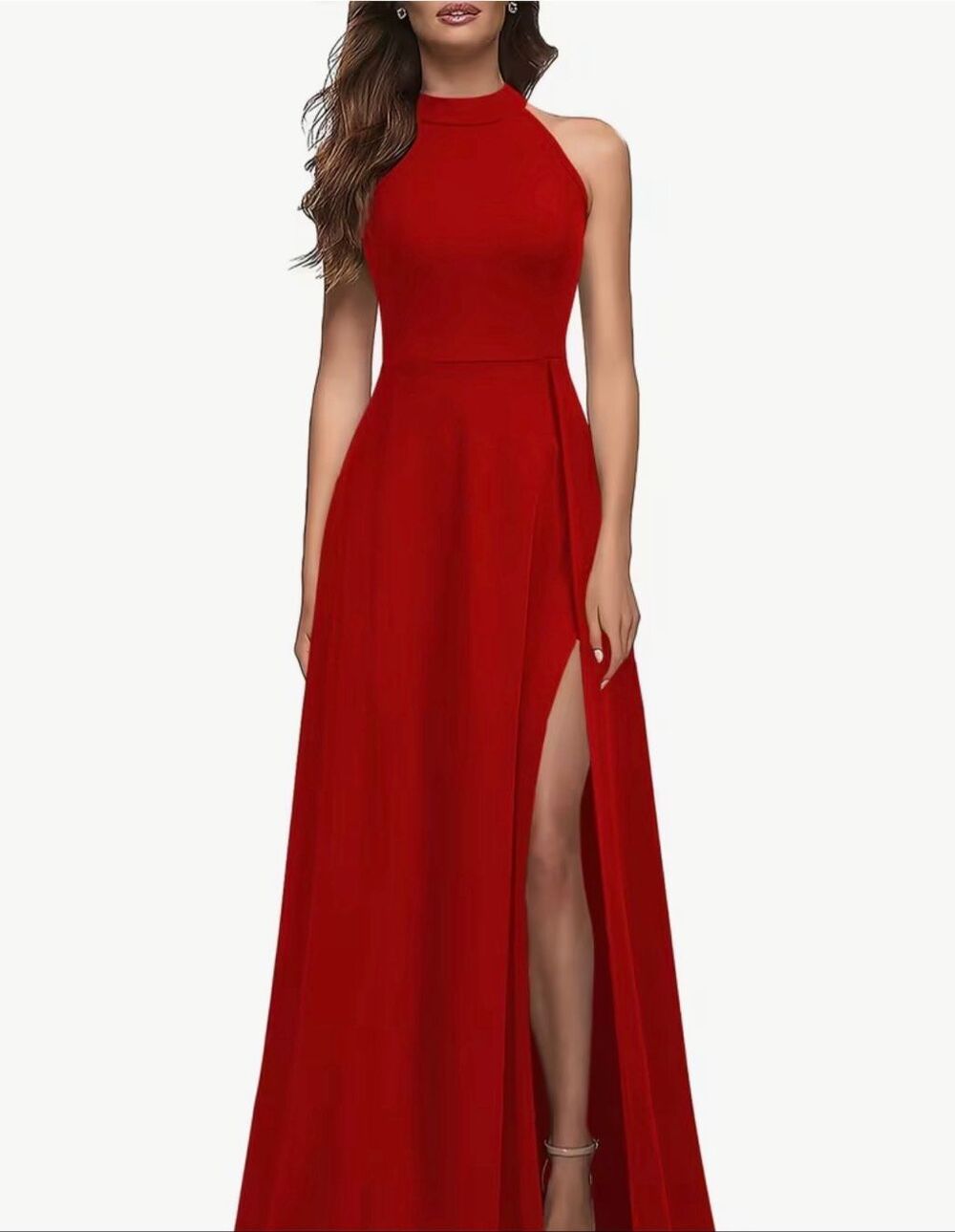 NWT Mushare High-Slit Halter Sleeveless Maxi Long Formal Red Dress Size Small